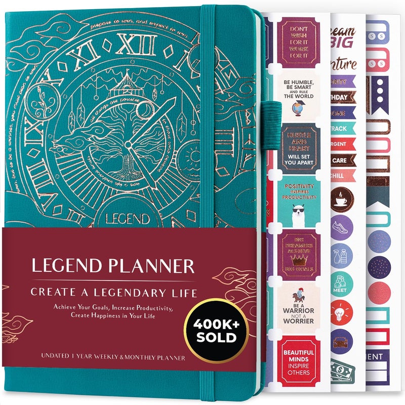 Legend Planner â€“ Weekly & Monthly Life Planner to Hit Your Goals & Live Happier. Organizer Notebook & Productivity Journal. A5 (Viridian Green) - Image 1
